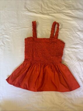 GAP Coral Red Smocked Peplum Tank